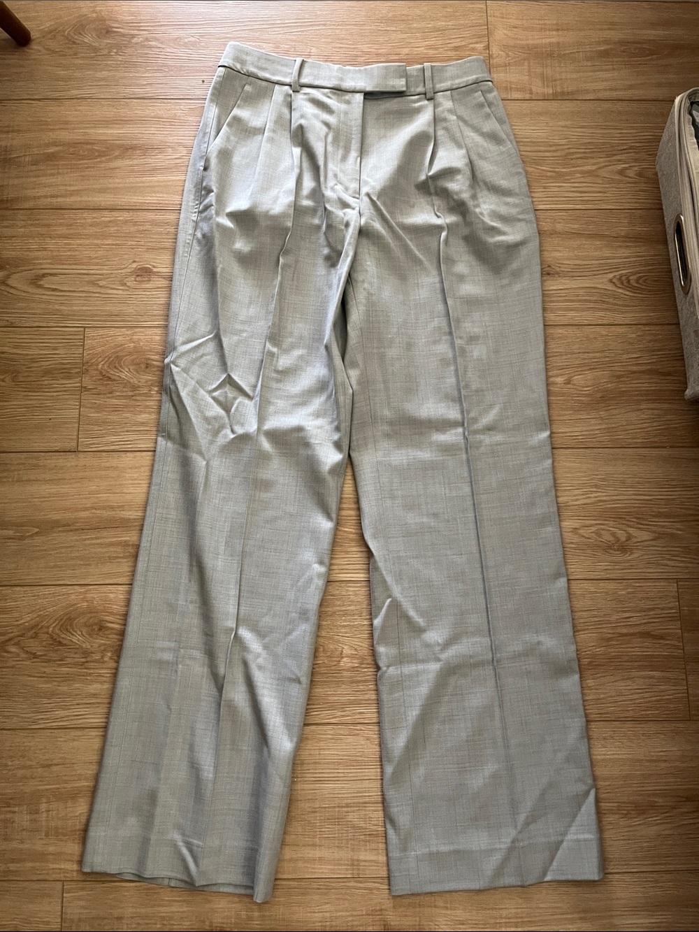 Vintage Helmut Lang light gray wool blend pleated wide leg trouser pants